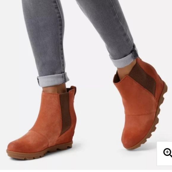 New! Sorel Joan of Arctic Wedge II Chelsea SlipOn Leather Boot Bootie Teak Brown - Picture 2 of 2
